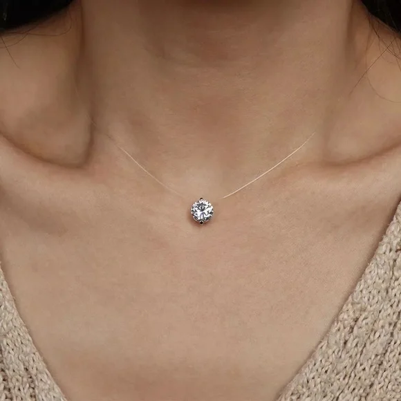 Fishing Line Diamond Crystal Sterling Silver Necklace - Picture 5 of 5